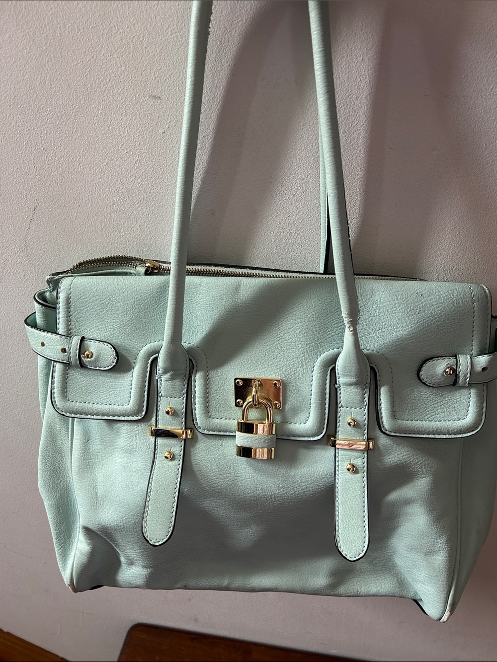 Aldo Mint Shoulder Satchel with Gold-Tone Lock